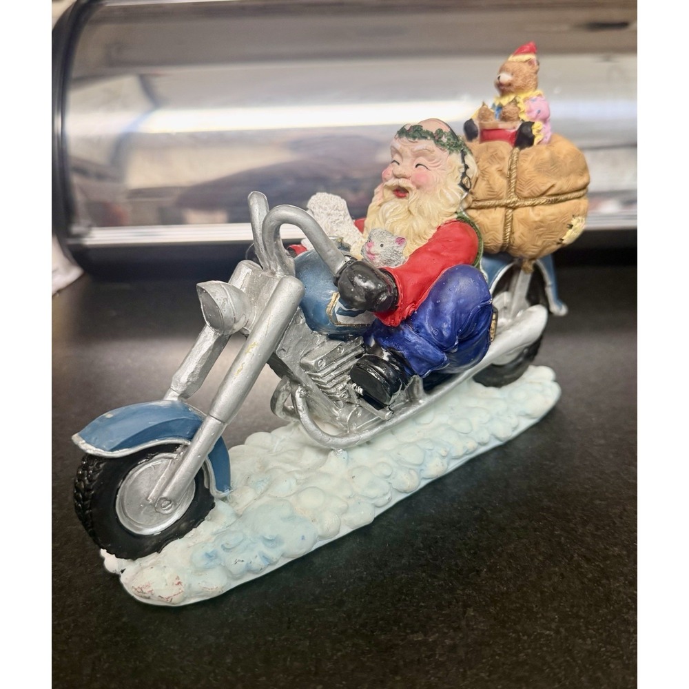 VTG Santa Claus on Motorcycle Resin/chalkware  Biker Santa Christmas Holiday